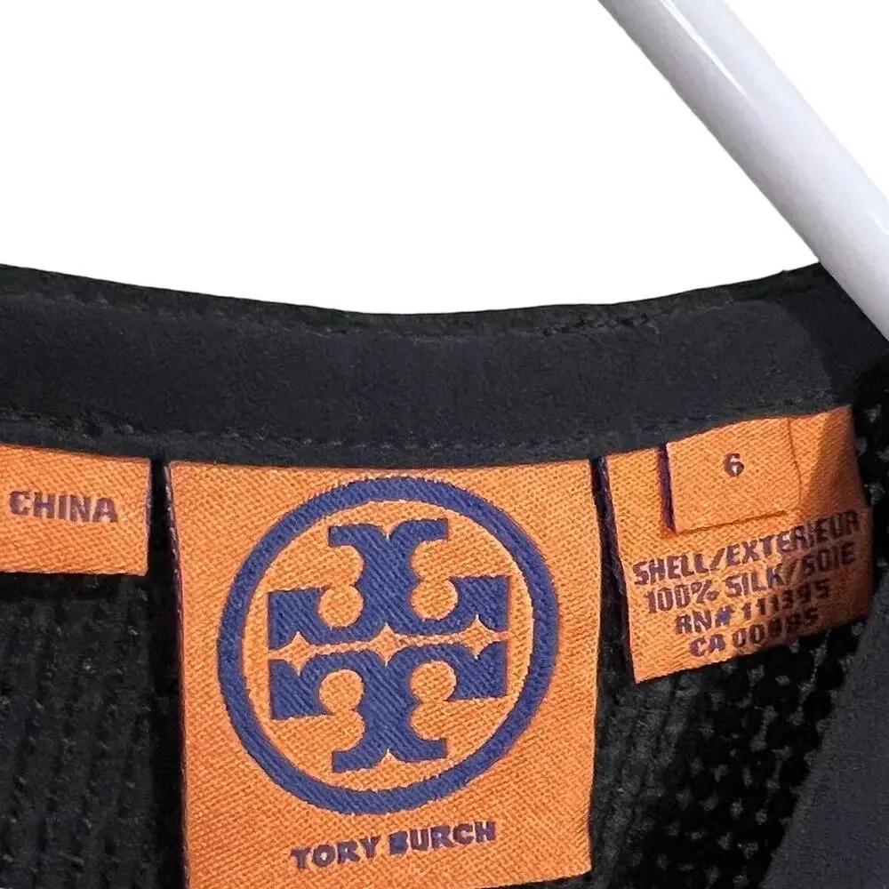 Tory Burch Sequined 100% SILK Black Top Women Size 6 GLAM Sexy Designer Holiday